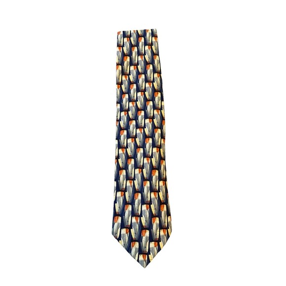 Ermenegildo Zenga Men’s Tie Blue Rust Tan Yellow 100% Silk 4” Italian EUC - Picture 1 of 6